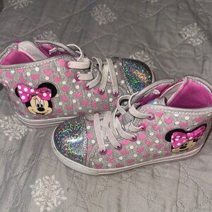 Disney Minnie Mouse Glitter Kids Sneakers - Gray and Pink